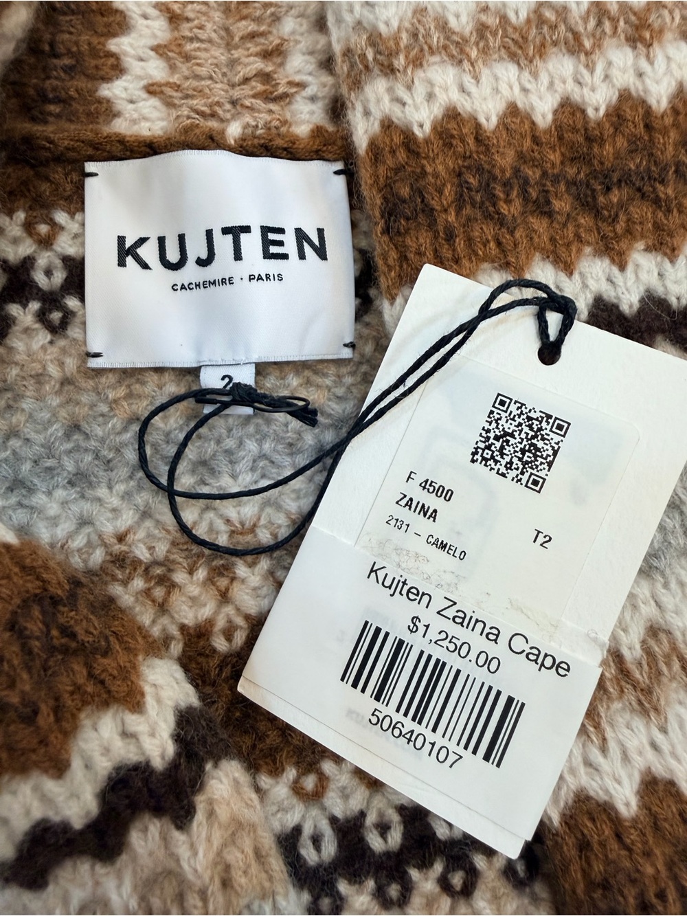 NWT - Kujten Zaina Cape Cashmere Cardigan in Camelot Brown - Medium - Picture 9 of 16